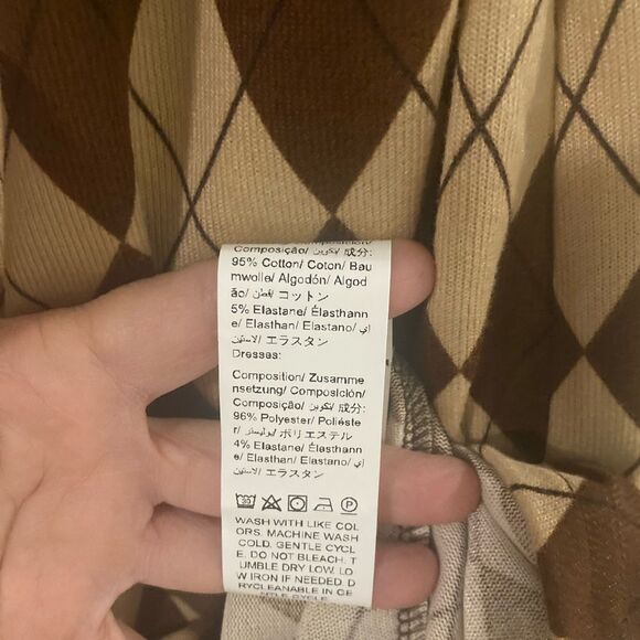 SHEIN Halter Brown Argyle Mini Dress Adjustable Straps Size L 8/10 - Picture 10 of 10